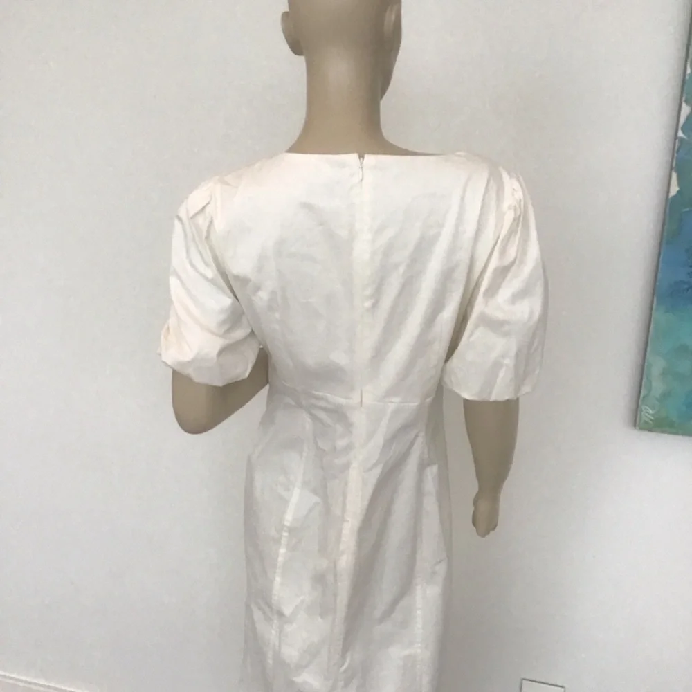 J Crew Collection Ivory Cream Cutout‎ Puff Sleeve Cotton Twill Midi Dress 10